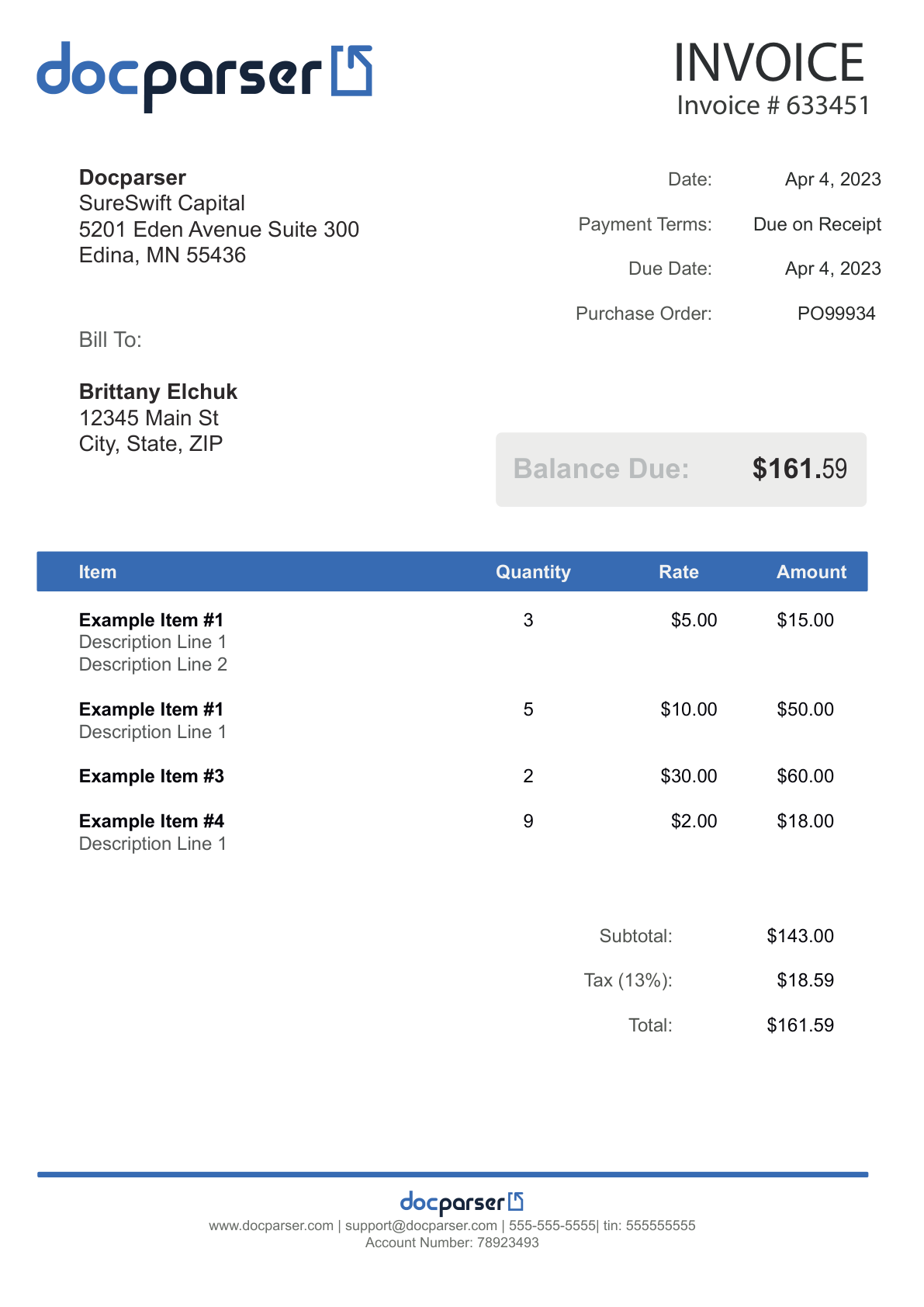 Docparser's sample invoice used in the invoice test